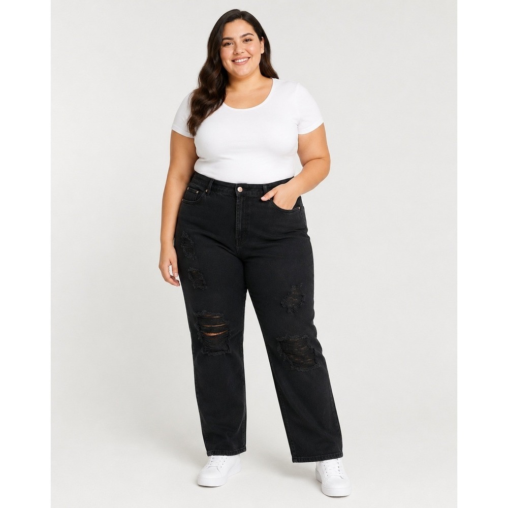 Glamorous Curve Skinny Jeans Womens Plus 18 Black Cotton Distressed NWT